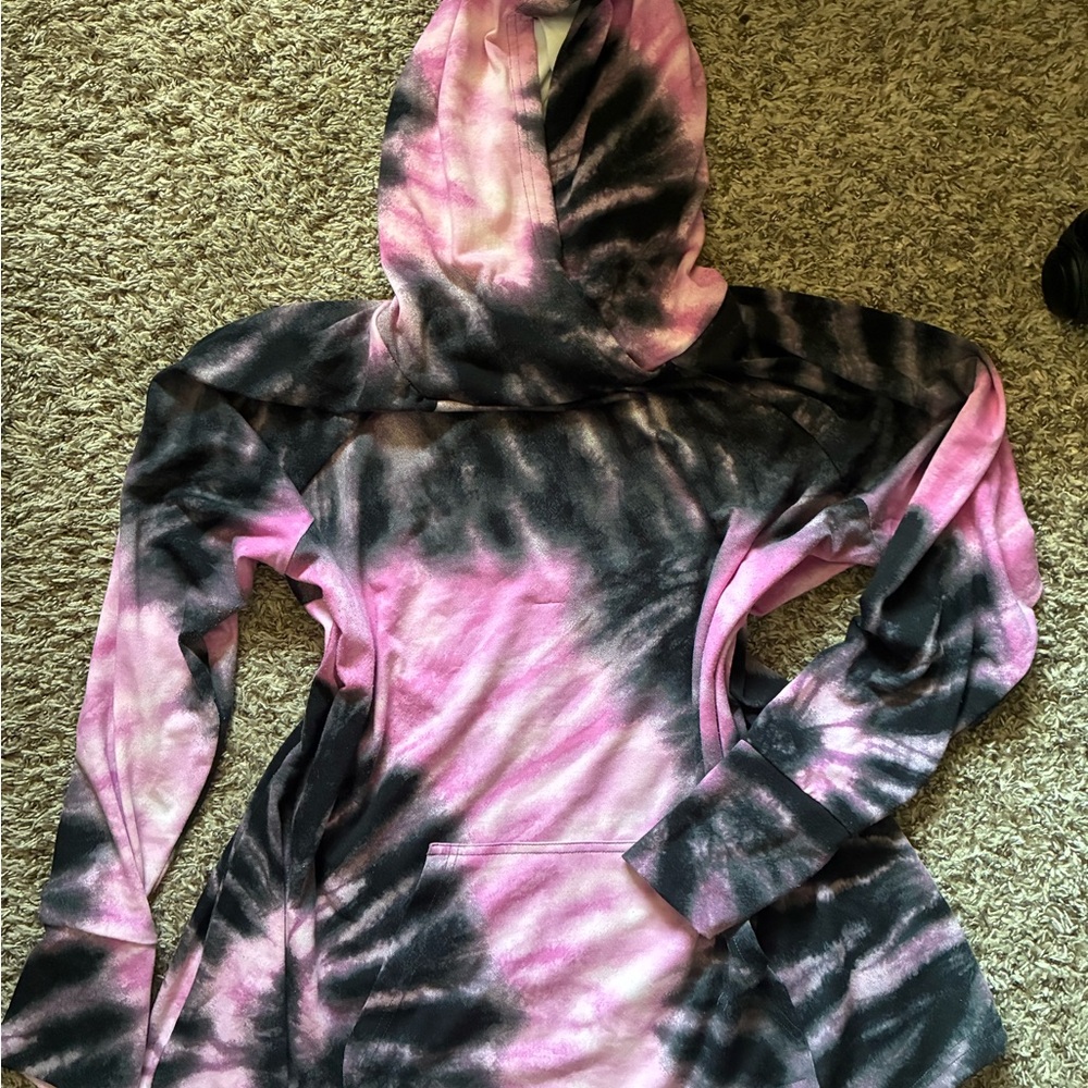 LuLaRoe Pink and Black Tie-Dye Top